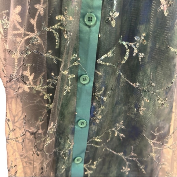 NWT RENE RUIZ Three-Quarter Sleeve Sequin Shirt Gown Embellished Dress Size 14 - Picture 9 of 12